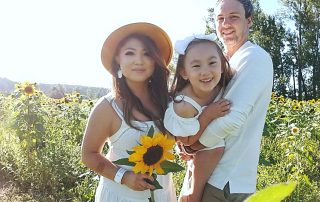 Family in a field od sunflowers